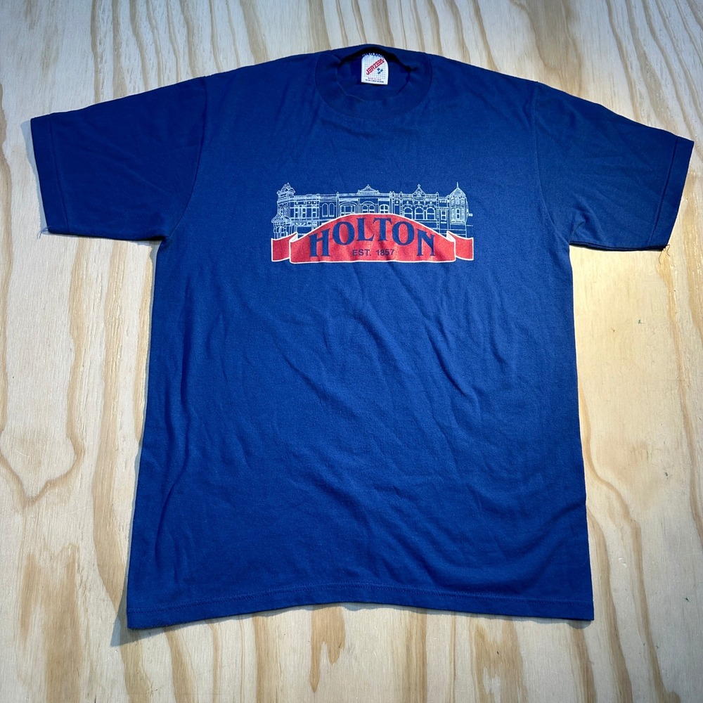 Vintage Jerzees Holton Est 1857 Graphic T-Shirt Mens Medium Blue
